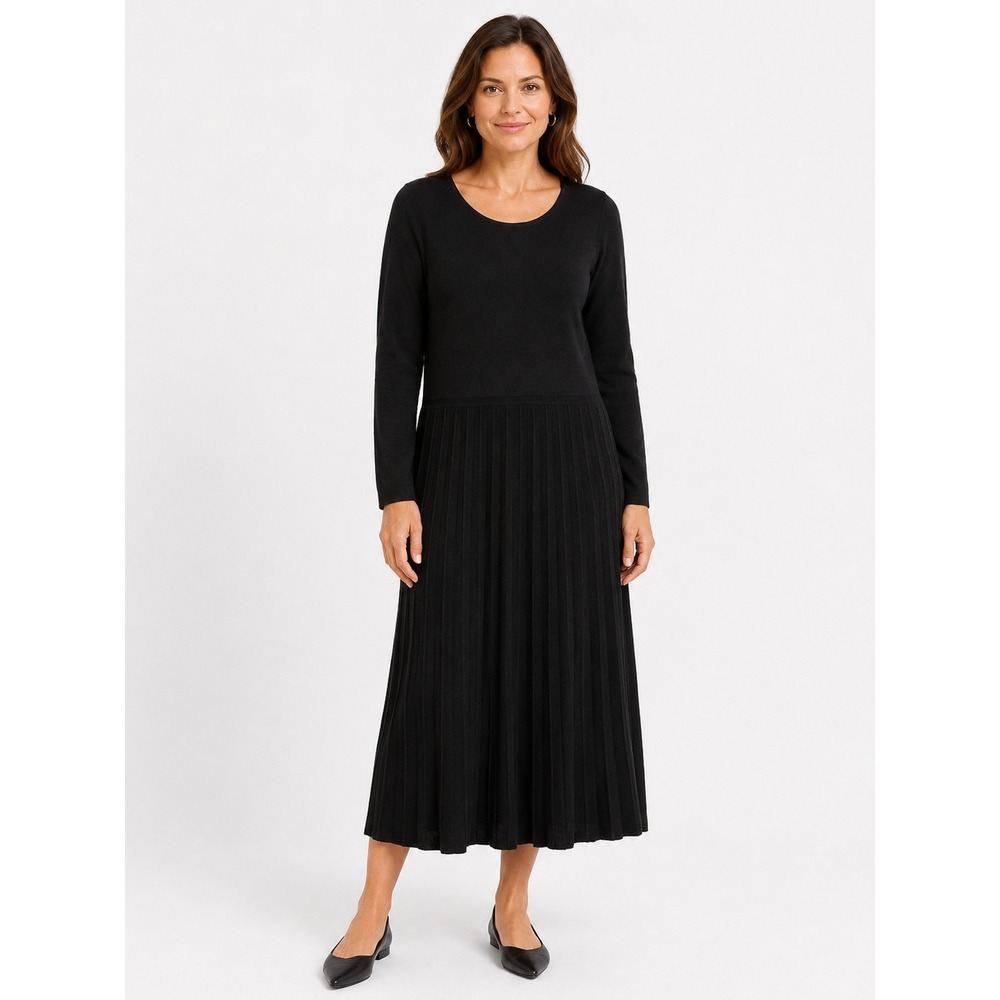 Soft Surroundings Pleated Knit Dress Womens Large Black Long Sleeve 2BY01‎